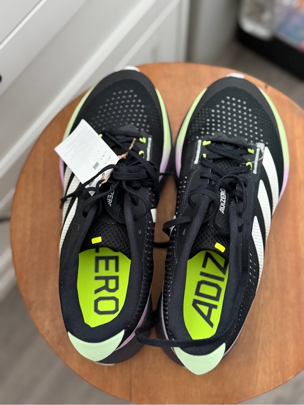 adidas Black Running Shoes with Neon Lime & Pastel Pink Accents